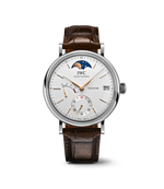 Load image into Gallery viewer, IWC Portofino Hand-Wound Moon Phase IW516401 con cassa in acciaio 45 mm e quadrante argentato con complicazioni.
