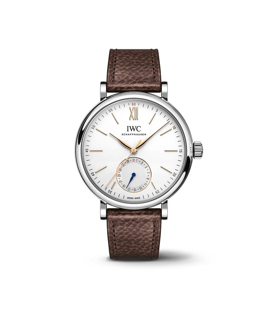 IWC Portofino Pointer Date IW359201 con cassa in acciaio 39 mm e quadrante argentato con indicazione data a lancetta.