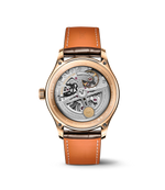 Load image into Gallery viewer, Dettaglio quadrante argentato con lancette e numeri applicati in oro rosso.
