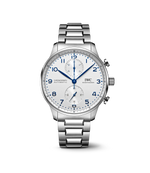 Load image into Gallery viewer, IWC Portugieser Chronograph IW371617 con cassa in acciaio da 41 mm e quadrante argentato con due contatori.
