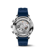 Load image into Gallery viewer, Dettaglio quadrante bianco con contatori cronografici blu e lancette azzurrate.

