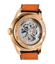 Dettaglio quadrante argentato con indicazioni di calendario perpetuo e fasi lunari.