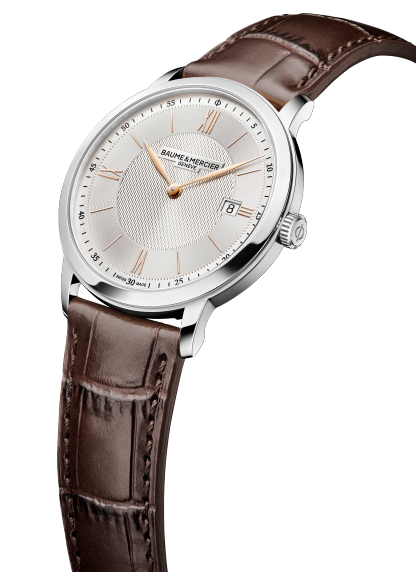 Baume & Mercier Classima 10882 - cassa acciaio - cinturino pelle marrone  - quadrante argentato con datario