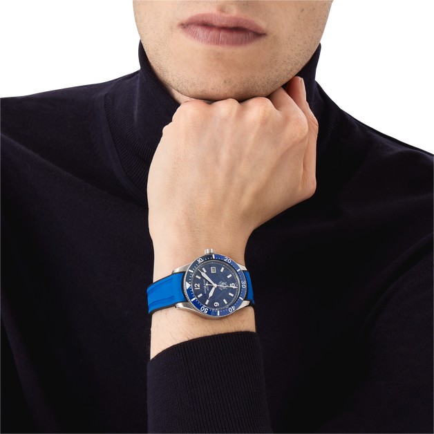 Montblanc Iced Sea Automatic Date 129370 - cinturino, quadrante e ghiera blu - cassa acciaio - polso