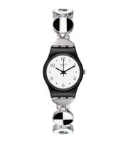 Swatch Blackiniere LB185G - cassa plastica nera - bracciale acciaio - quadrante bianco
