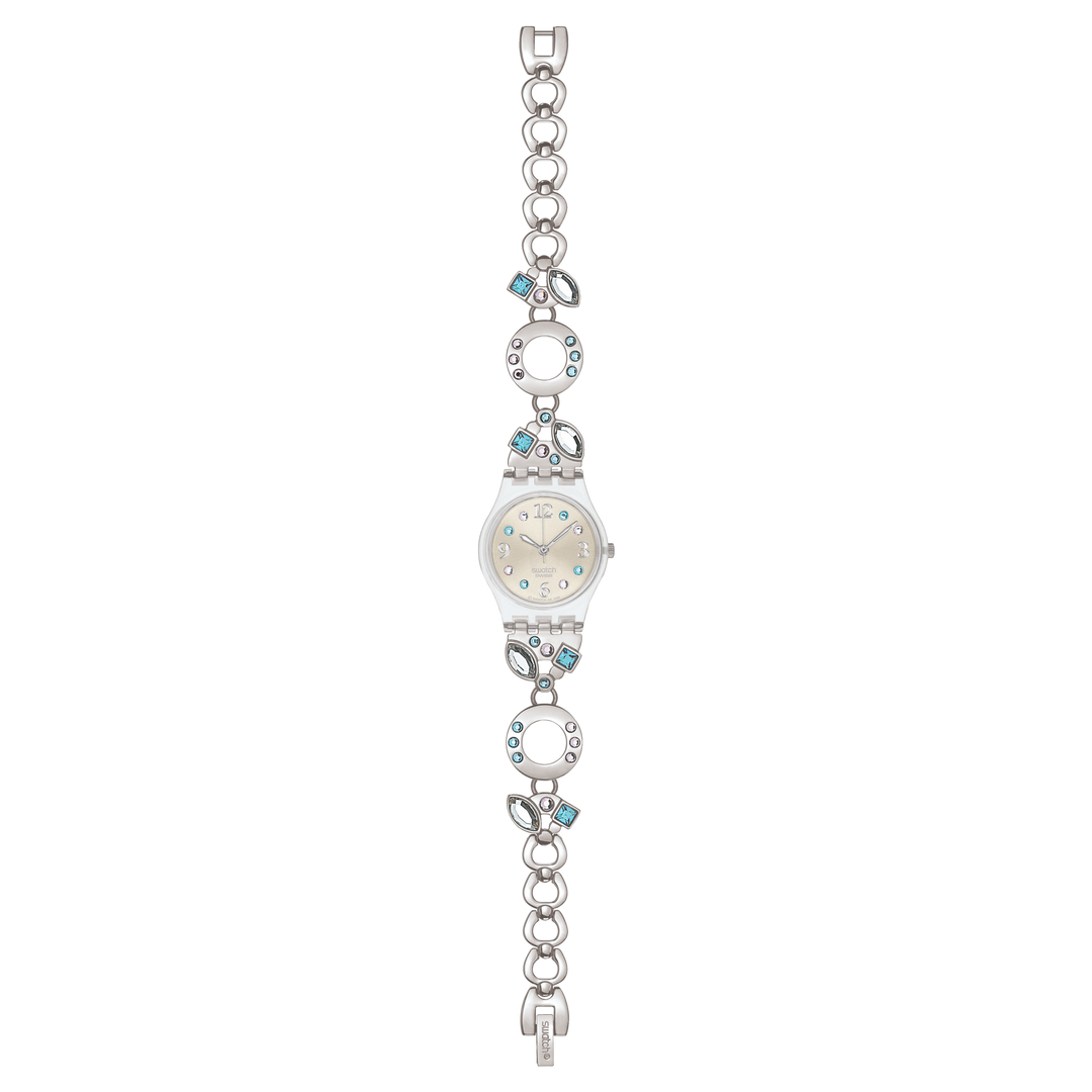 Swatch Menthol Tone LK292G - bracciale acciaio - quadrante champagne - cassa plastica trasparente