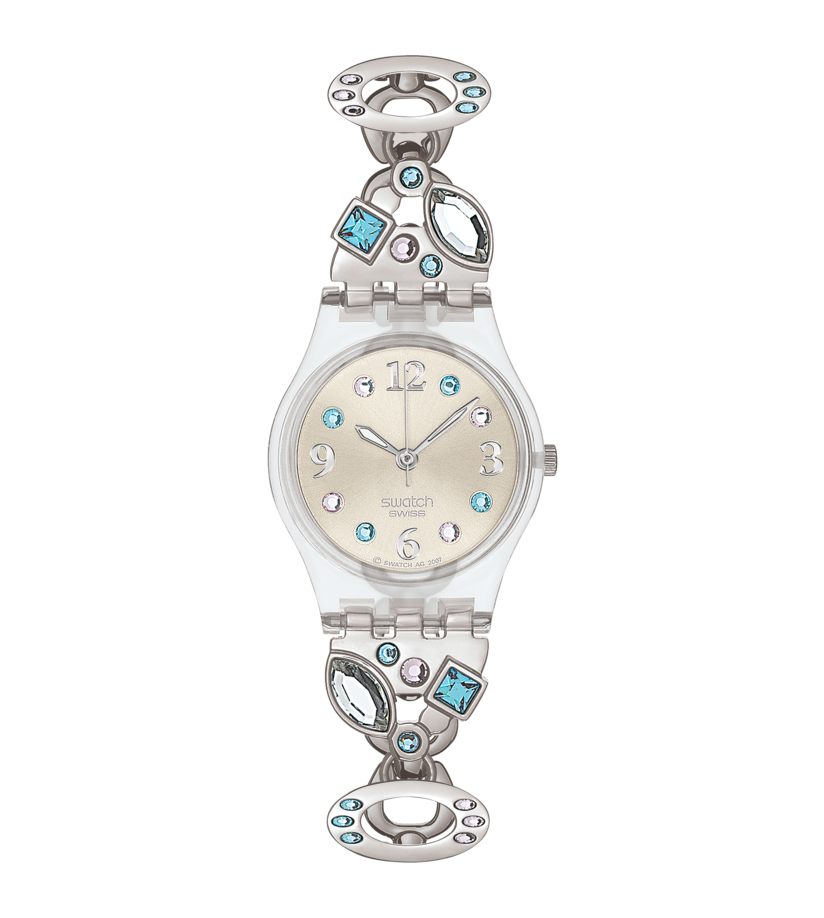 Swatch Menthol Tone LK292G - bracciale acciaio - quadrante champagne - cassa plastica trasparente
