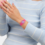 Load image into Gallery viewer, Swatch Prismatically Pink SLP166 - cassa plastica rosa - cinturino silicone rosa - quadrante rosa