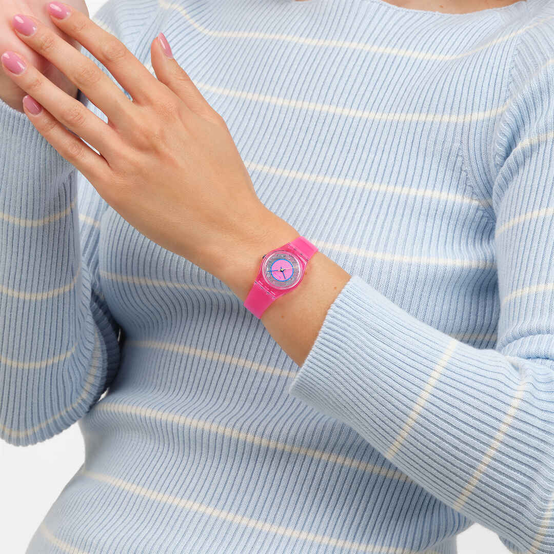Swatch Prismatically Pink SLP166 - cassa plastica rosa - cinturino silicone rosa - quadrante rosa