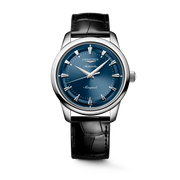 Orologio Longines Conquest Heritage L16504922 con cassa in acciaio da 40 mm e quadrante blu laccato lucido, lancette e indici argento, datario a ore 3.