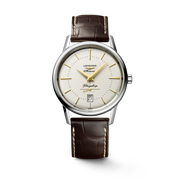 Cinturino in pelle di alligatore grigio con fibbia tradizionale dell'orologio Longines Flagship Heritage Moonphase