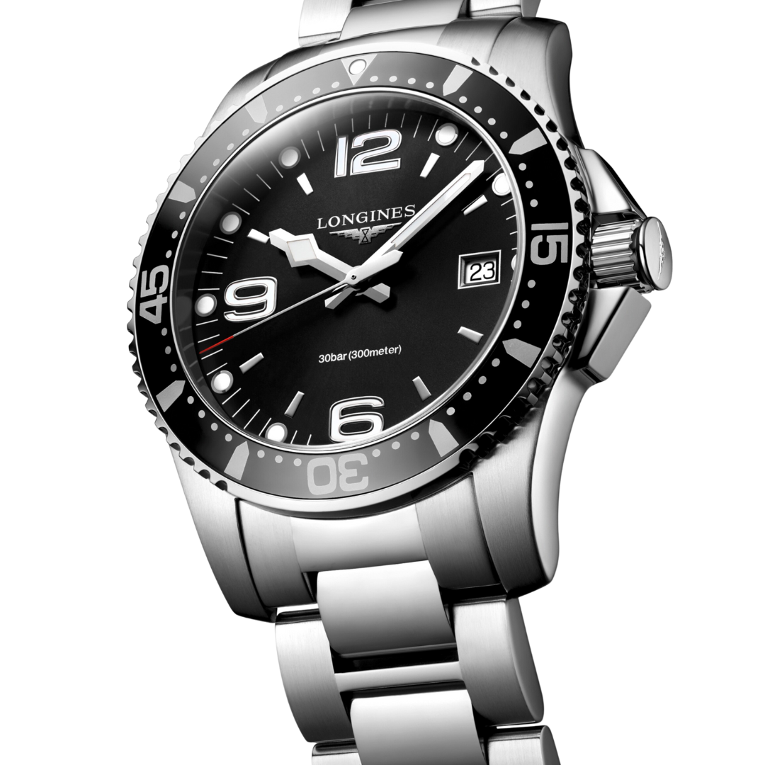 Bracciale in acciaio inox con chiusura déployante a doppia sicurezza dell'orologio Longines HydroConquest quarzo