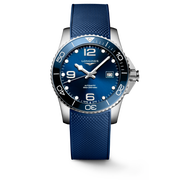 Il Longines HydroConquest L3.781.4.96.9 è un orologio automatico sportivo, progettato per chi cerca affidabilità e performance nelle attività acquatiche. Presenta una cassa in acciaio inossidabile da 41 mm con lunetta in ceramica e quadrante blu a raggi di sole, impreziosito da numeri arabi e indici applicati con luminescenza Swiss Super-LumiNova®. Il cinturino in caucciù blu assicura comfort e robustezza, completato da una chiusura déployante a doppia sicurezza. Il movimento automatico calibro L888 garanti
