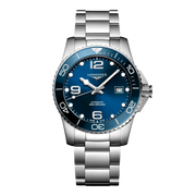 Quadrante grigio con lavorazione a raggera, indici applicati e lancette argentate lucide con rivestimento Swiss Super-LumiNova® dell'orologio Longines HydroConquest