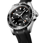Load image into Gallery viewer, Cassa rotonda in acciaio inossidabile da 43 mm con lunetta girevole unidirezionale in ceramica nera e cinturino in caucciù nero con doppia chiusura deployante di sicurezza
