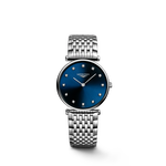 Load image into Gallery viewer, Quadrante bianco semplice con sottili indici a bastone e lancette blu dell&#39;orologio Longines La Grande Classique
