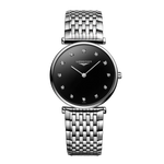 Load image into Gallery viewer, Quadrante nero laccato lucido con 12 diamanti Top Wesselton VS-SI incastonati come indici dell&#39;orologio Longines La Grande Classique con movimento al quarzo
