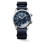 Load image into Gallery viewer, Quadrante nero opaco con indici luminescenti e numeri arabi a rilievo, lancette a freccia rodiate e luminescenti dell&#39;orologio Longines Legend Diver 39 mm
