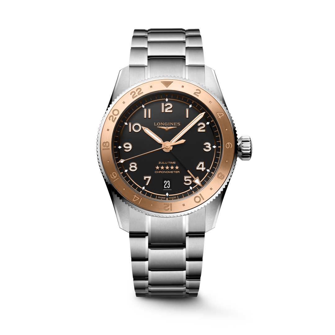Orologio Longines Master Collection L38035536 con cassa in acciaio da 38,5 mm, quadrante argenté a motivo "flinqué" con numeri romani neri e lancette blu, datario a ore 3.