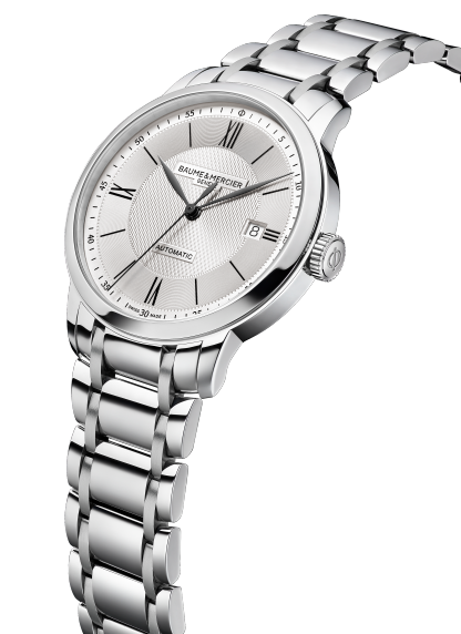 Baume & Mercier Classima 10854 - cassa e bracciale acciaio - quadrante argento con datario