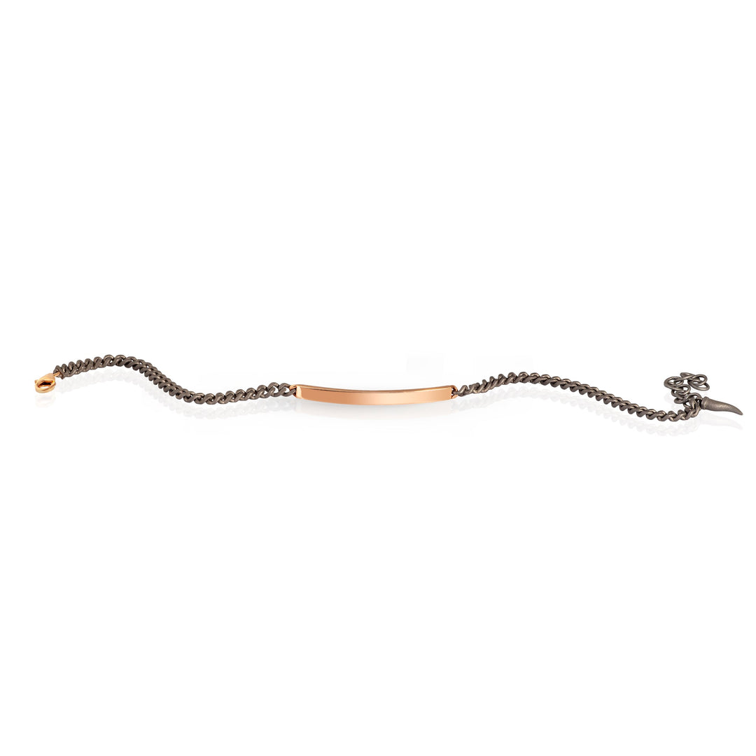 MANO|J Bracciale con barretta in oro rosso e catena groumette MINBRTRGBARLK