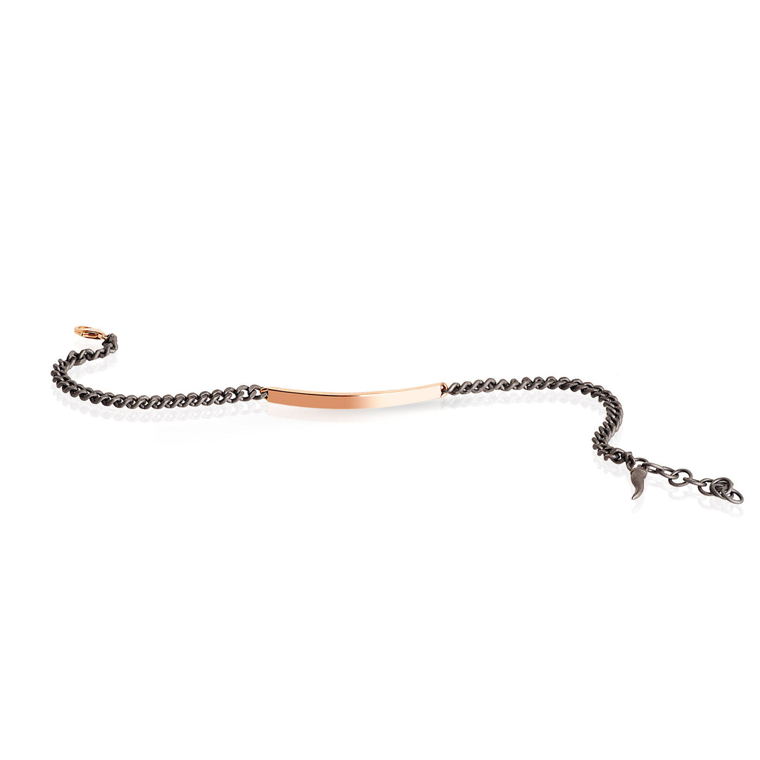 MANO|J Bracciale con barretta in oro rosso e catena groumette MINBRTRGBARLK