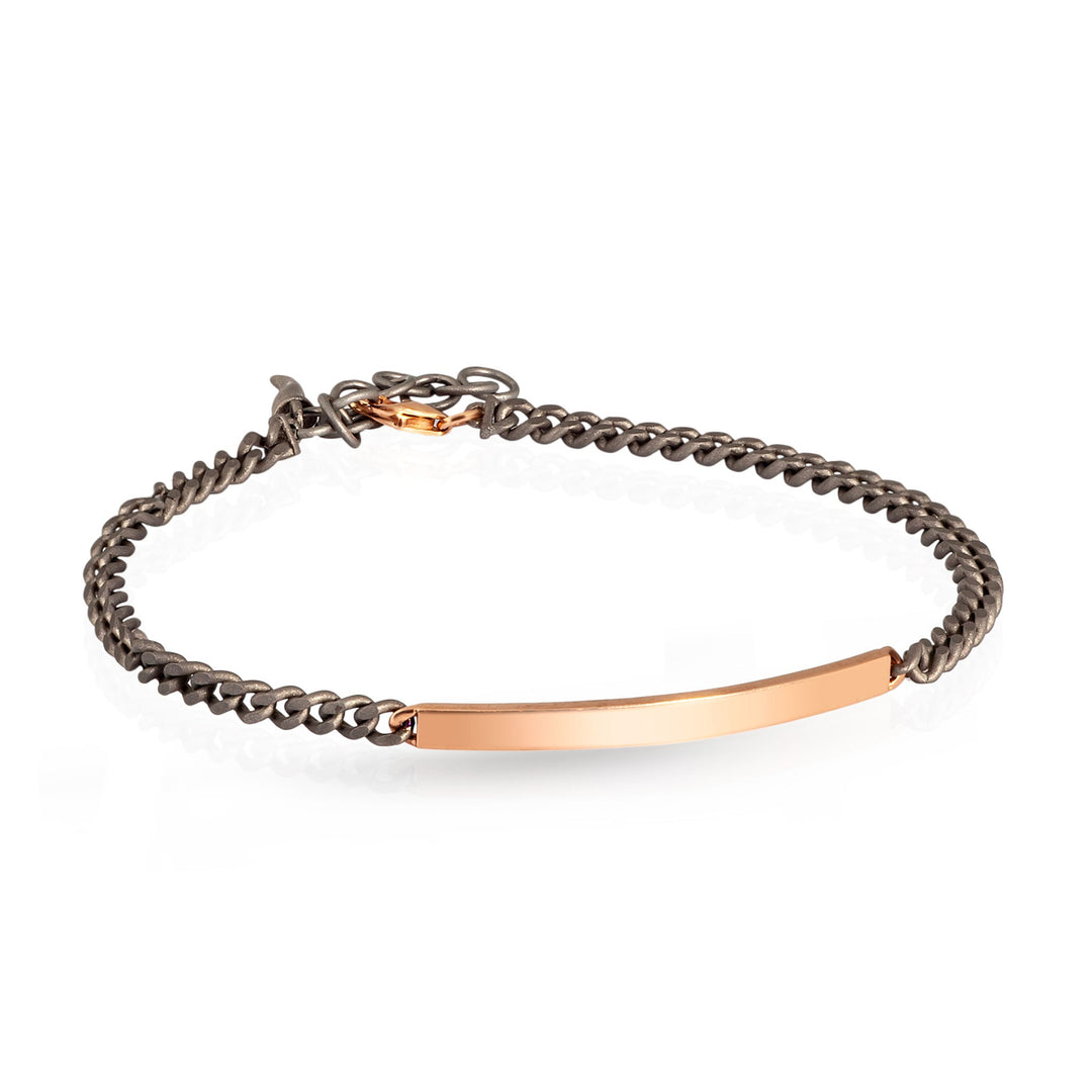 MANO|J Bracciale con barretta in oro rosso e catena groumette MINBRTRGBARLK