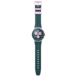 Load image into Gallery viewer, Cinturino in resina verde con fibbia rosa dell’orologio Swatch Moment of Rose SUSP400.
