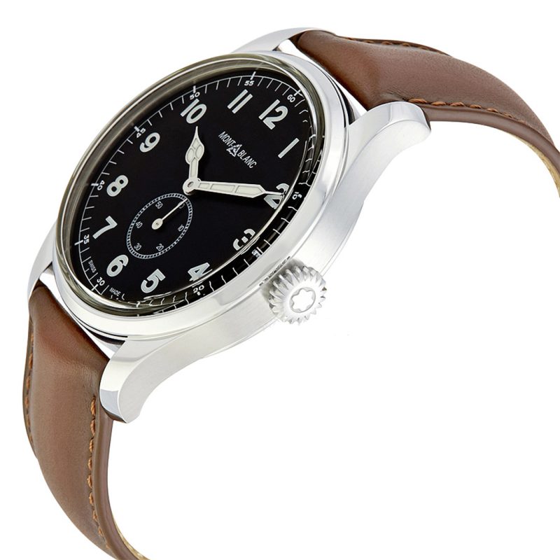 Montblanc 1858 Small Second Automatic 115073 - cinturino marrone in pelle - cassa acciaio - quadrante nero
