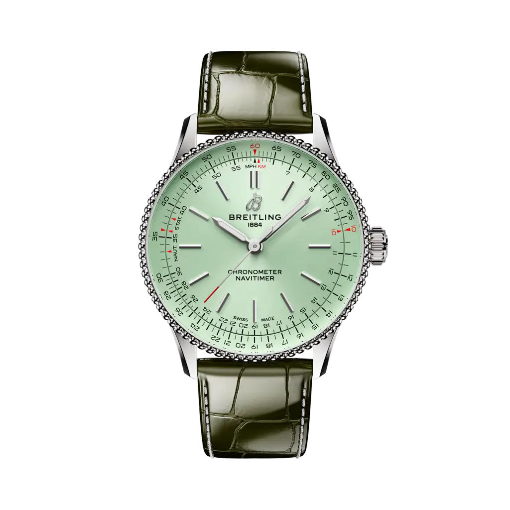 Quadrante antracite con indici a bastone e lancette luminescenti del Breitling Navitimer Automatic 36 A17327361L1P1.
