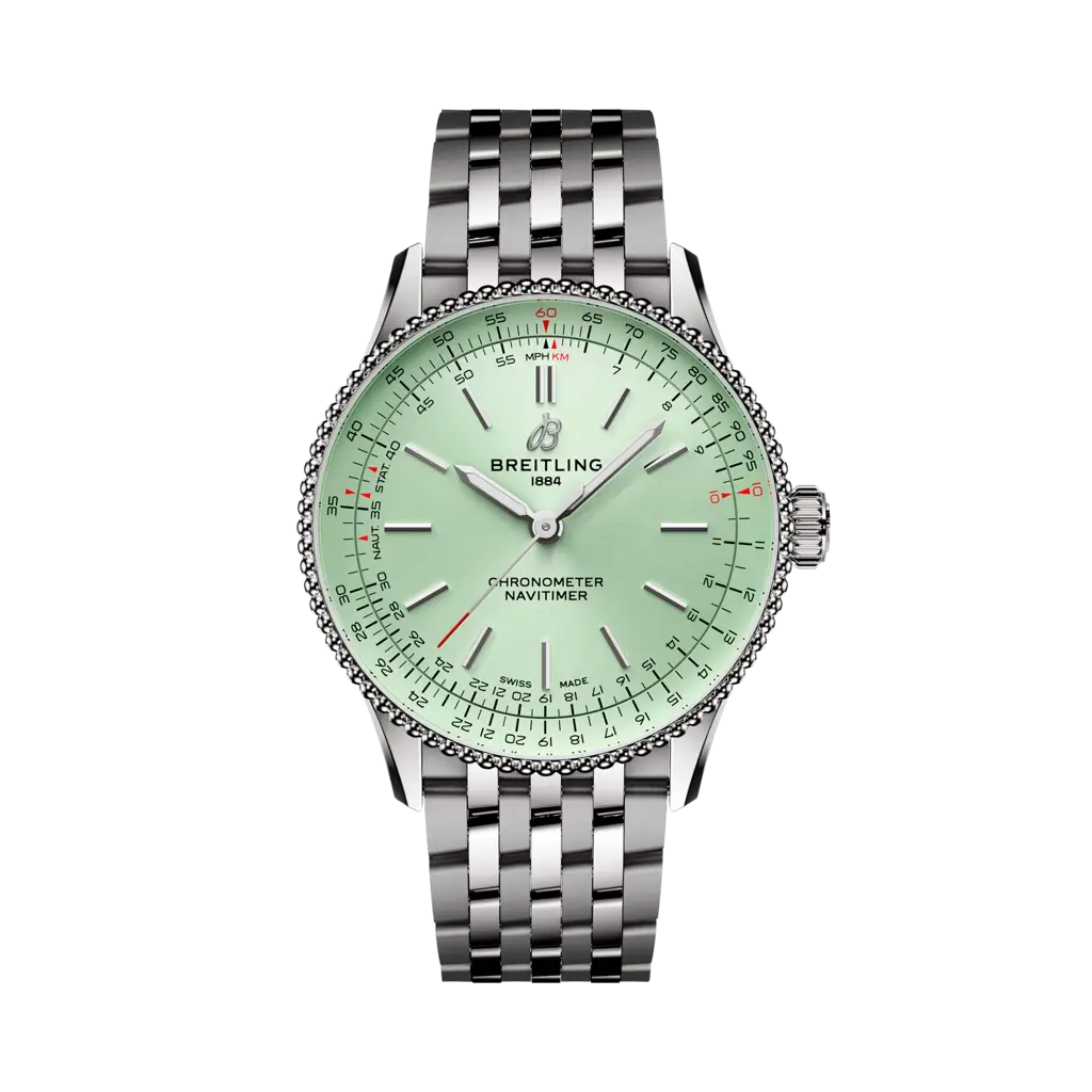 Quadrante antracite con indici a bastone e lancette luminescenti del Breitling Navitimer Automatic 36 A17327361L1A1.