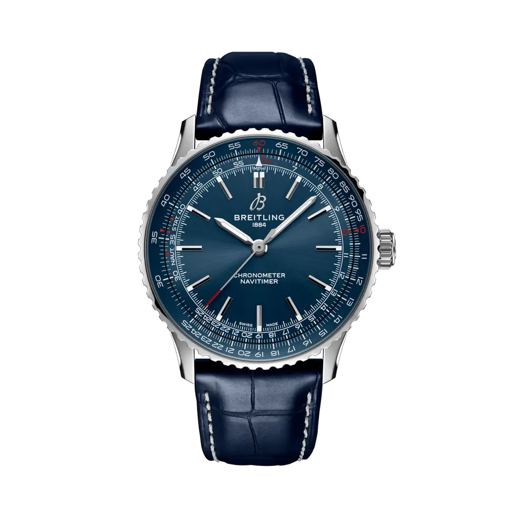 Quadrante blu con indici e lancette luminescenti del Breitling Navitimer Automatic 41 A17329161C1P1.
