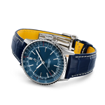 Load image into Gallery viewer, Cinturino blu in pelle di coccodrillo con chiusura pieghevole in acciaio inossidabile del Breitling Navitimer Automatic 41.
