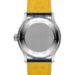 Load image into Gallery viewer, Dettaglio della corona e della fibbia pieghevole in acciaio inossidabile del Breitling Navitimer Automatic 41 A17329161C1P1 con cinturino in pelle di coccodrillo blu.

