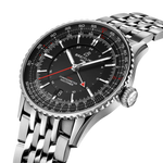 Load image into Gallery viewer, Profilo laterale della cassa rotonda in acciaio inossidabile con vetro zaffiro bombato antiriflesso del Navitimer GMT 41.
