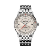 Quadrante blu con indici e lancette luminescenti del Breitling Navitimer Automatic GMT 41 A32310211G1A1 in acciaio inox.