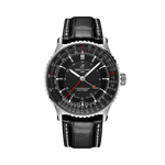 Load image into Gallery viewer, Quadrante nero con indici e lancette luminescenti del Breitling Navitimer Automatic GMT 41 A32310251B1P1 in acciaio inox.
