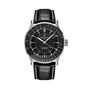 Quadrante nero con indici e lancette luminescenti del Breitling Navitimer Automatic GMT 41 A32310251B1P1 in acciaio inox.