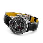 Load image into Gallery viewer, Cinturino nero in pelle di coccodrillo con chiusura pieghevole in acciaio inossidabile del Breitling Navitimer Automatic GMT 41.
