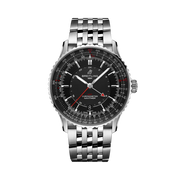 Quadrante nero con indici e lancette luminescenti del Breitling Navitimer Automatic GMT 41 A32310251B1A1 in acciaio inox.