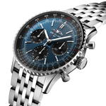 Load image into Gallery viewer, Profilo laterale della cassa in acciaio inox lucido con vetro zaffiro bombato antiriflesso del Navitimer 41.
