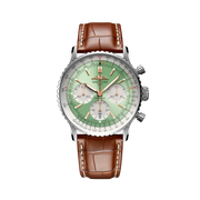 Quadrante blu con indici e lancette luminescenti a bastone del Breitling Navitimer B01 Chronograph 41 AB0139211L1P1.