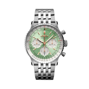 Quadrante blu con indici e lancette luminescenti a bastone del Breitling Navitimer B01 Chronograph 41 AB0139211L1A1.