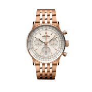 Quadrante blu con indici luminescenti e lancette a bastone del Breitling Navitimer B01 Chronograph 41 RB0139211G1R1 in oro rosso.