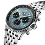Load image into Gallery viewer, Profilo laterale della cassa rotonda in acciaio inossidabile con vetro zaffiro bombato antiriflesso del Navitimer B01 Chronograph 41.
