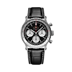 Load image into Gallery viewer, Quadrante nero con indici luminescenti e lancette a bastone del Breitling Navitimer B01 Chronograph 41 AB0139241C2A1.
