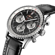 Profilo laterale della cassa rotonda in acciaio inossidabile con vetro zaffiro bombato antiriflesso del Navitimer B01 Chronograph 41.