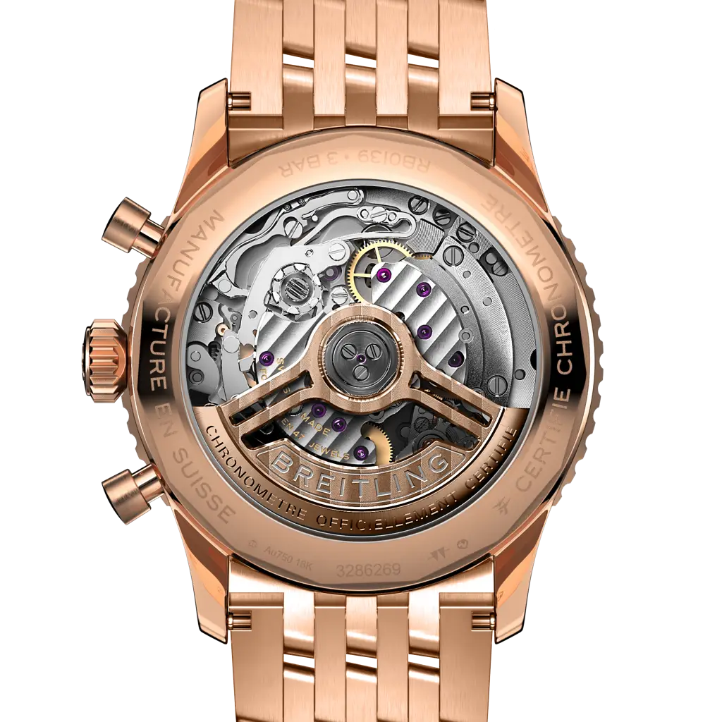Cinturino in pelle di coccodrillo marrone con chiusura pieghevole in oro rosso 18 carati del Breitling Navitimer B01 Chronograph 41.