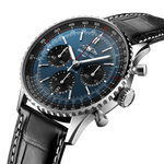 Load image into Gallery viewer, Profilo laterale della cassa in acciaio inox lucido con vetro zaffiro bombato antiriflesso del Navitimer 41.
