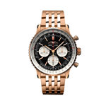 Load image into Gallery viewer, Quadrante blu con indici luminescenti e lancette a bastone del Breitling Navitimer B01 Chronograph 43 RB0138211B1R1 in oro rosso.
